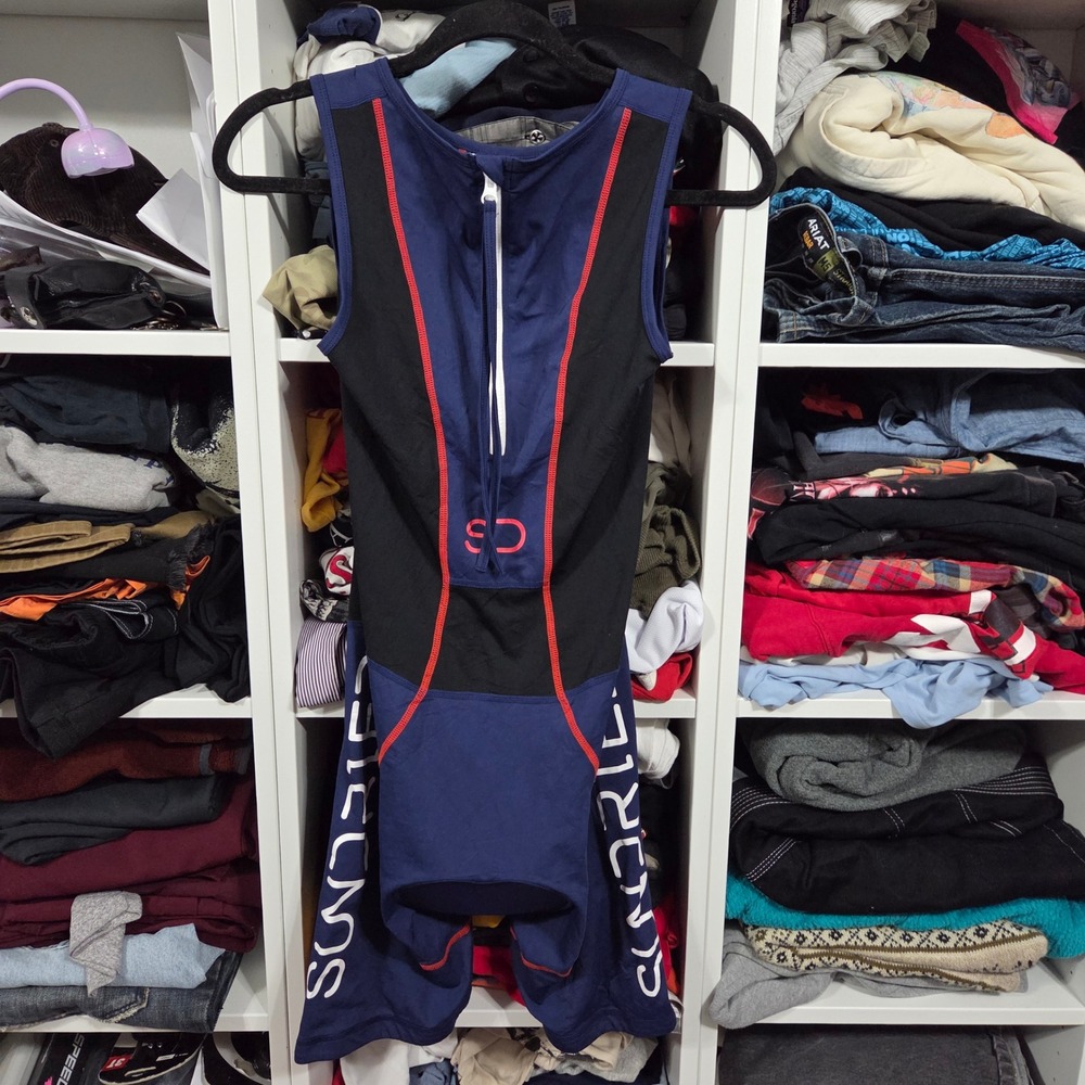 Sundried Mens Triathlon Suit Navy Blue Black Red Sleeveless Padded Trisuit M